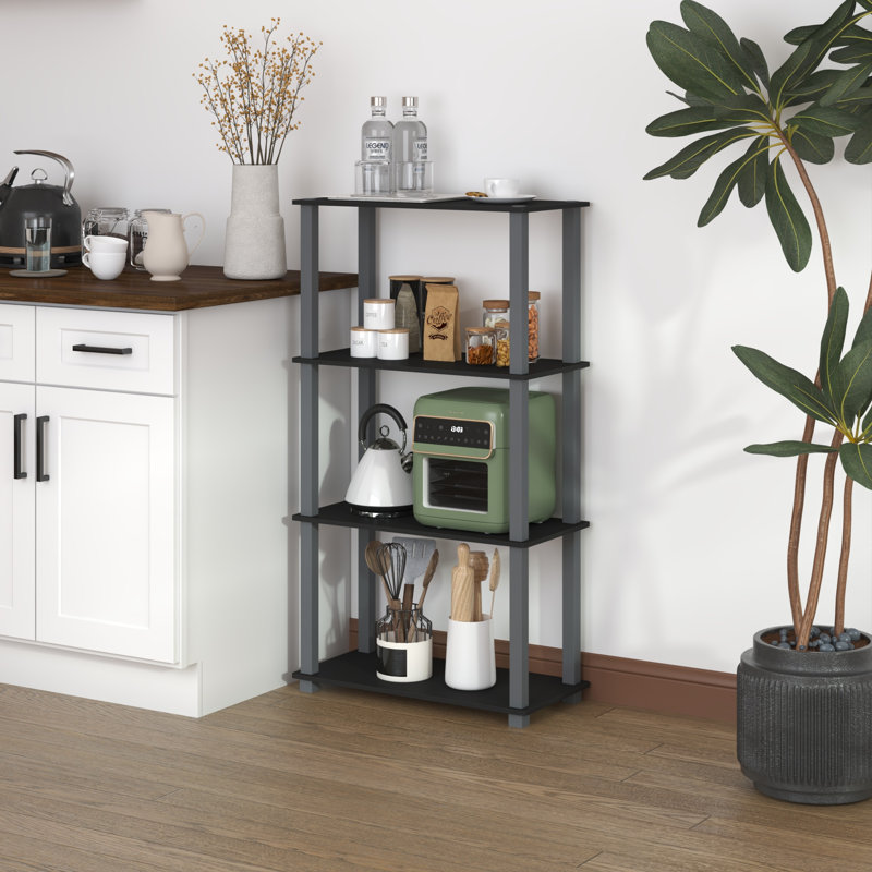 4-Tier 43.3" Corner Shelf, Open Shelves for Display and Storage, Black; Gray