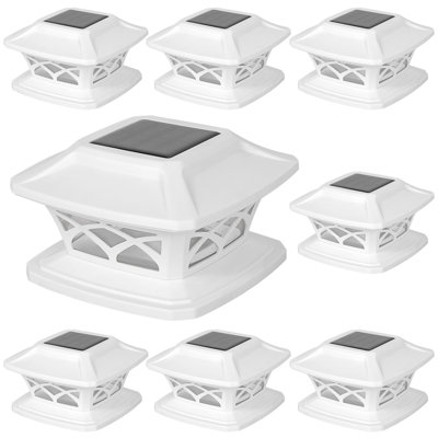 Low Voltage Solar Powered Integrated LED Fence Post Cap Light 5 In. X 5 In. with Base Adapter Included Pack