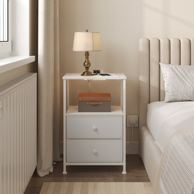 Set Of 2 Bedside Tables With Charging Station, Nightstands Bedside Cabinets With Led Lights, 2 Drawers 1 Open Shelf, Side Tables For Living Room Bedroom Office