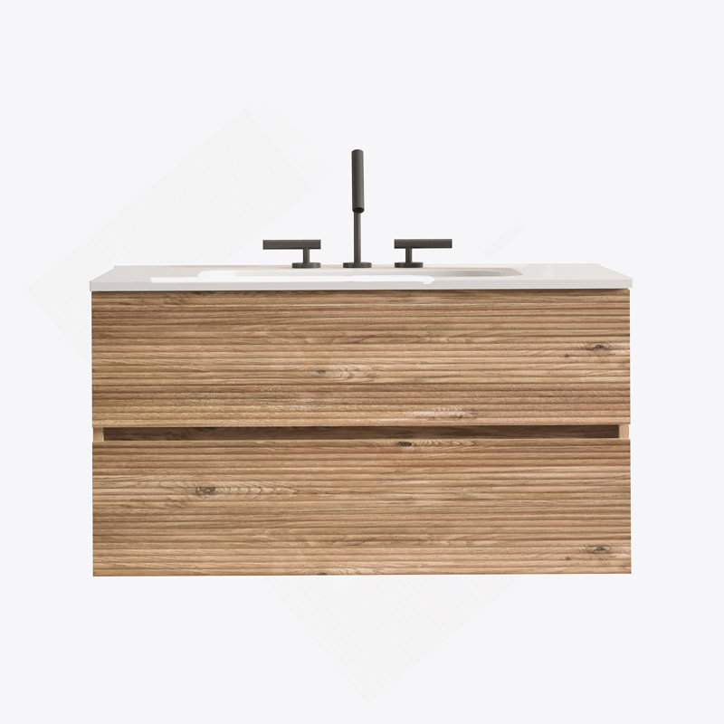 Meuble-lavabo mural avec lavabo en céramique, 36", Chêne