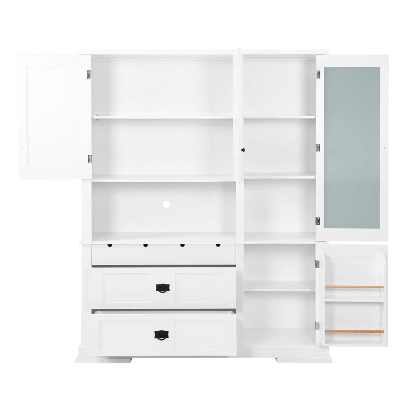 Buffet autoportant traditionnel 63,3 x 17,8 x 78,3 po avec huche, grand placard de rangement avec tiroirs, tablette de porte et tablettes réglables Traditional
