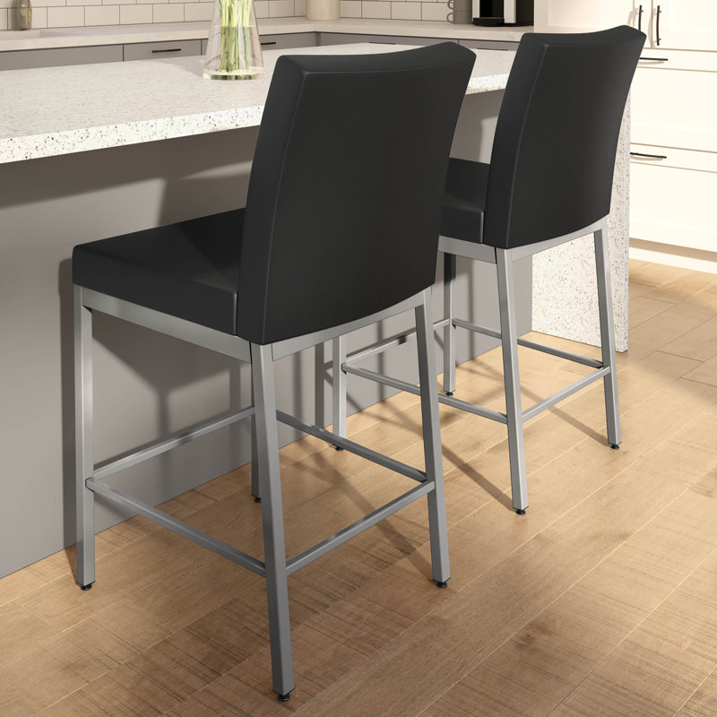 Fellman Upholstered Counter & Bar Stool with Metal Base, Counter Stool (26" Seat Height), Charcoal Black, Gray