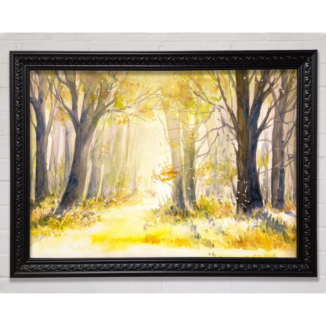 Gelber Wald Woodland Aquarell Gerahmter Druck