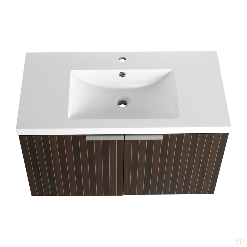 Armoire de salle de bain 36 po avec lavabo en résine, portes à fermeture douce, conception à fixation flottante, 35"