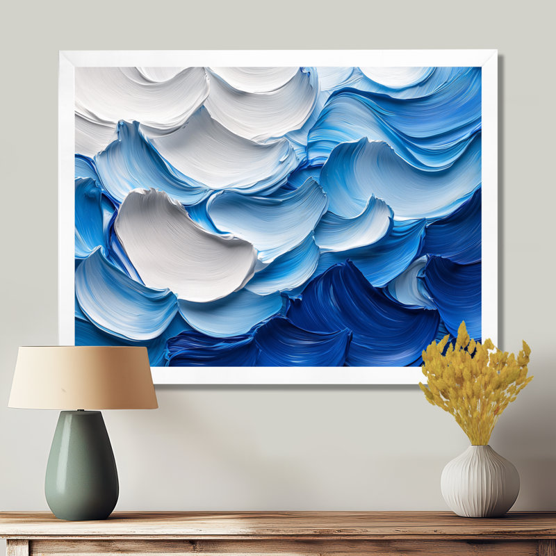 Nuredin Ocean Blue Delicate Flower Petals I - fleurs abstraites, art mural pour le salon, H 30 po x l 40 po, Cadre simple
