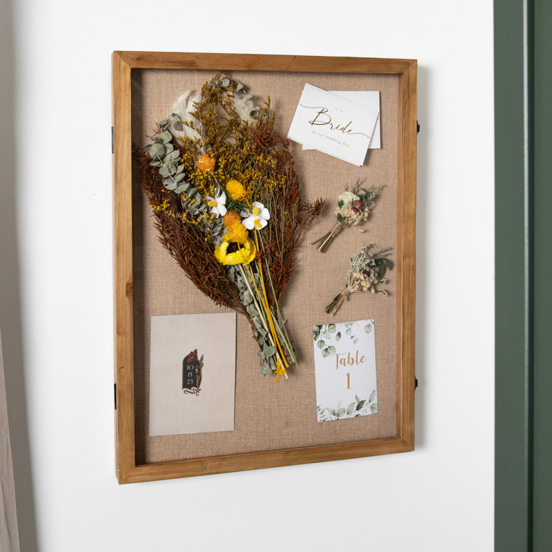 Mallick 23.5'' H x 18.5'' W Shadow Box Display Case with Linen Liner, Push Pins and Solid Pine Wood Frame, Brown Wood