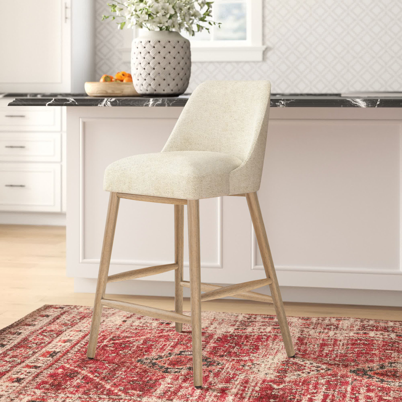 Gallie Counter & Bar Stool, Milsap Canvas Sustain® Tweed, Bar Stool (31” Seat Height), Natural Wood