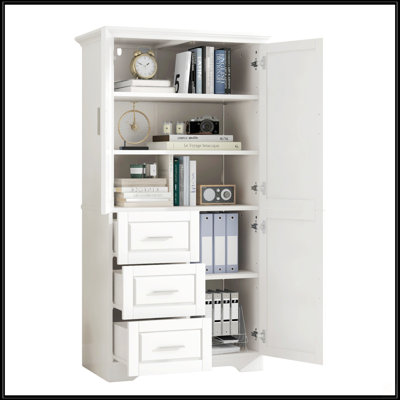 Tall And Wide Storage Cabinet With Doors For Bathroom/Office