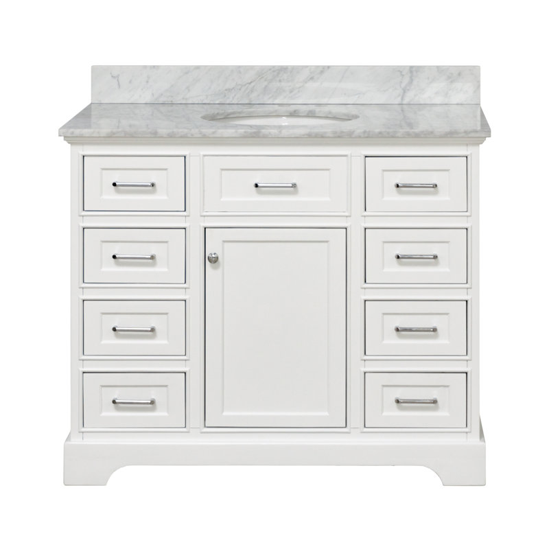Ronnie 42'' Single Bathroom Vanity with Top, Carrara Marble, White