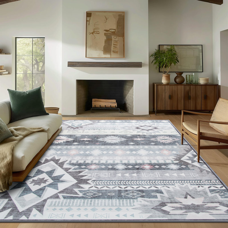 Wymond  Machine Washable Moroccan Area Rug Aztec Geometric Carpet With Non-Slip Backing, Rectangle 5' x 8'