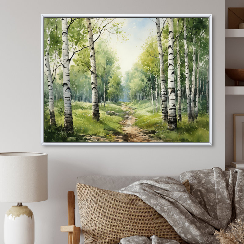 «Birch Woods Silent Woods I», reproduction sur toile encadrée, H 12 po x l 20 po x P 1 po, Cadre flottant blanc
