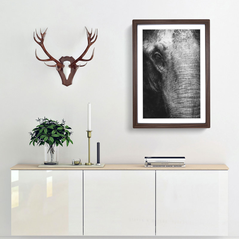 Mighty Elephant in the Shadows - Picture Frame Painting Print, Walnut Framed, 33cm H x 24cm W x 2cm D