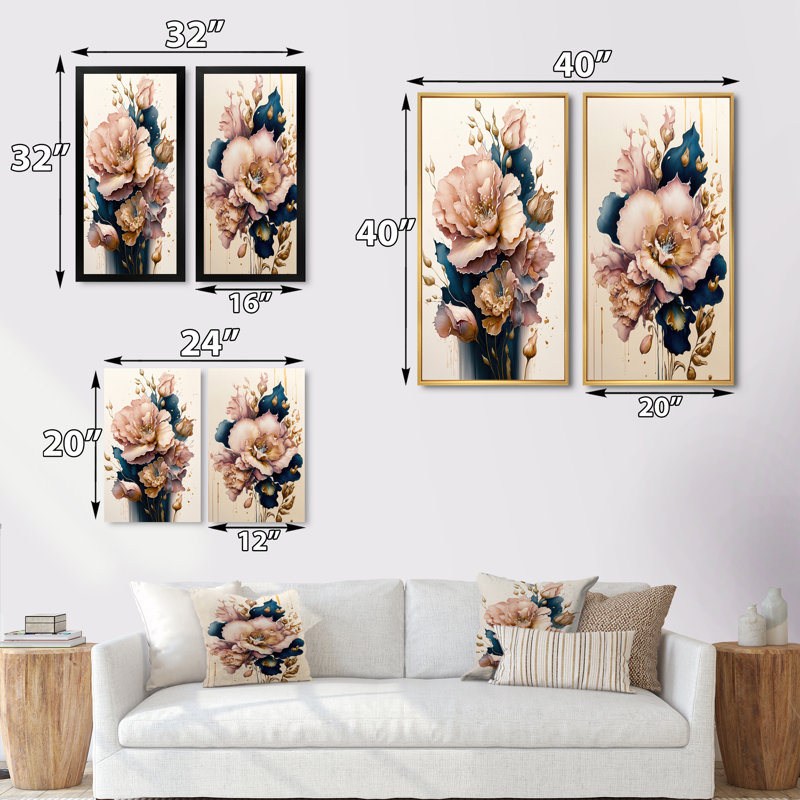 "Doux rose et bleu glaïeul" - 2 pièces sur toile, Cadre blanc, H 40 po x l 40 po