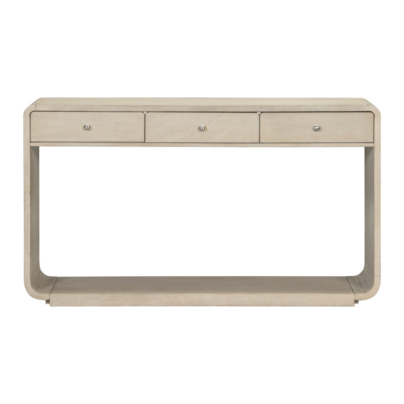 Elora Classic Curved-Leg MDF Console Table With 3 Drawers And Display Shelf, Natural
