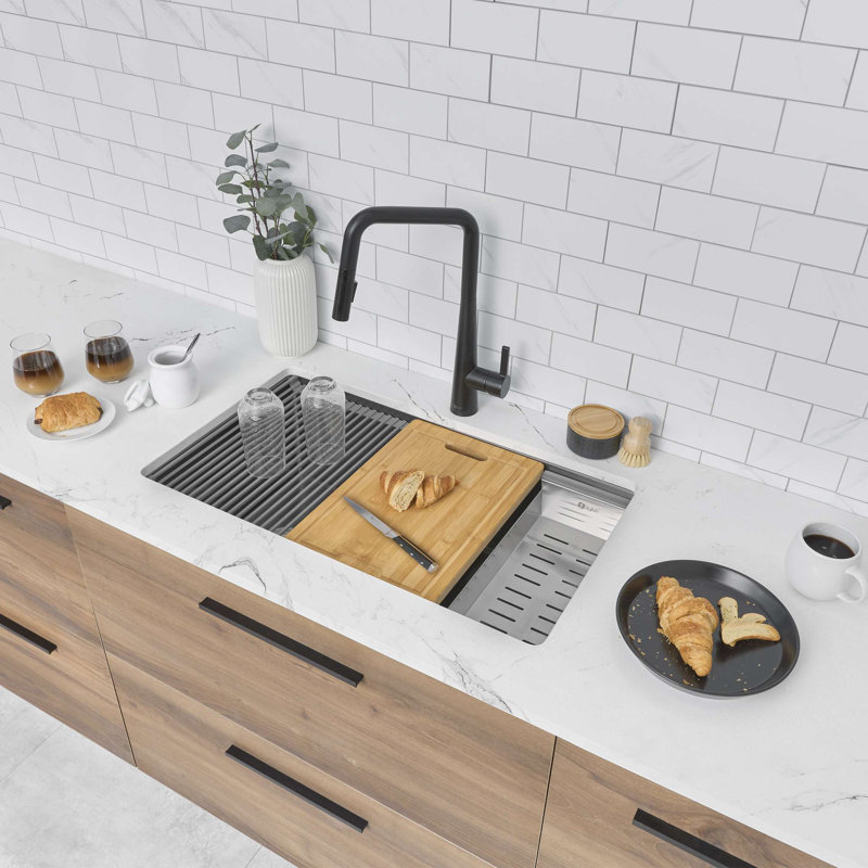 Versa STYLISH 33 inch Workstation Single Bowl Undermount 16G Kitchen Sink with Built in Accessories, Graphite Black