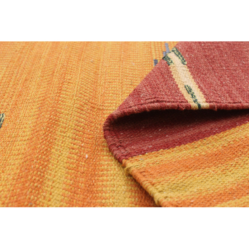 Tapis de couloir oriental en laine fait à la main rouge / orange clair / bleu Kilim
