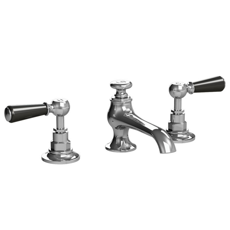 Connaught Black Lever Widespread Bathroom Faucet, Silver Nickel