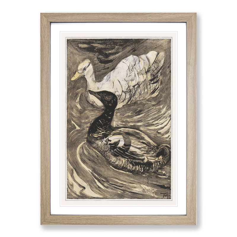 Two Swimming Ducks by Theo Van Hoytema - Picture Frame Painting, Oak Framed, 48cm H x 36cm W x 2cm D