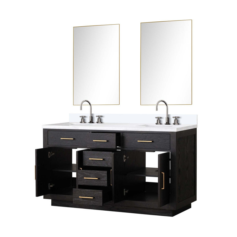 Ensemble de meuble-lavabo double avec robinet et miroirs, 60"