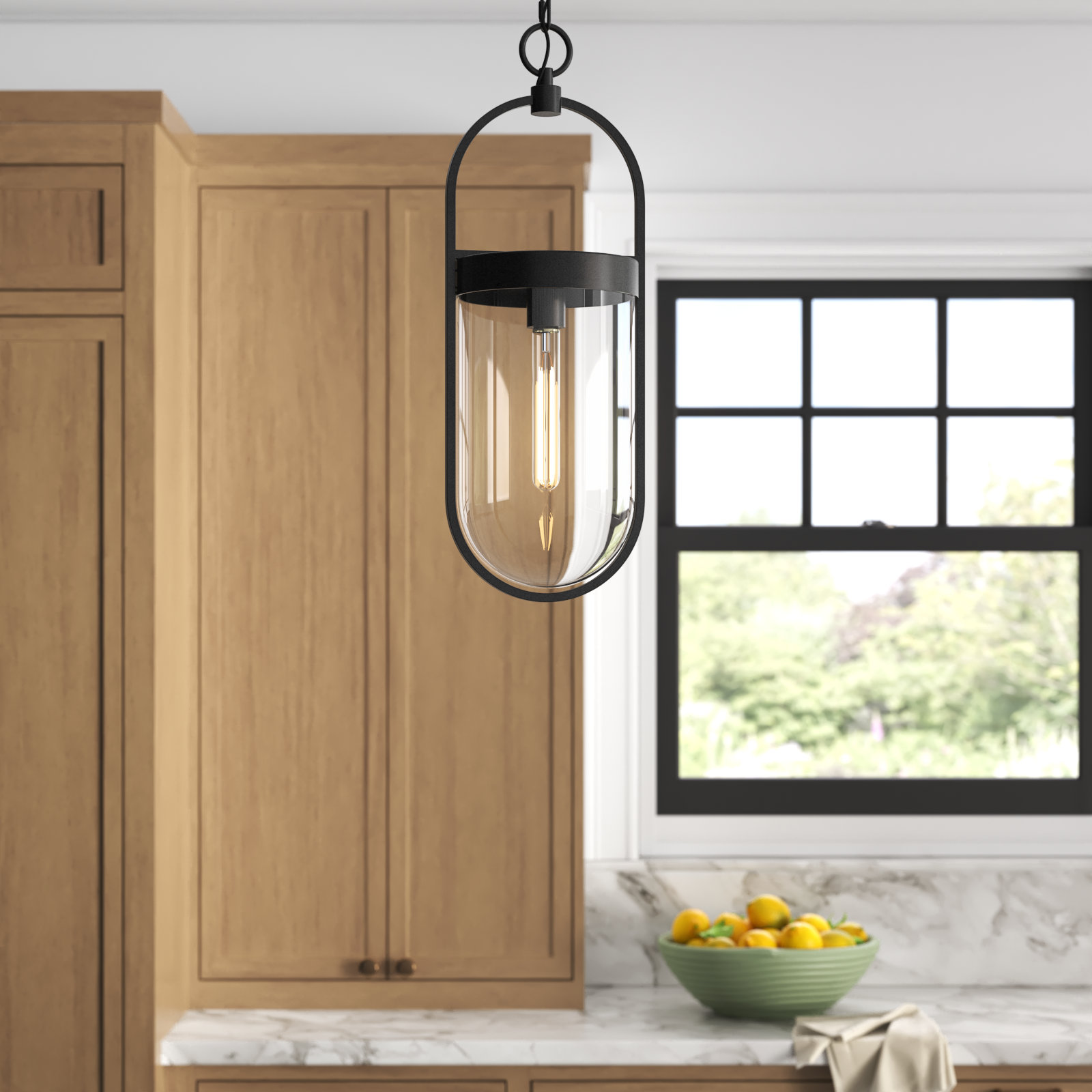Single Light Glass Dimmable Pendant, 22.75" H x 7.5" W x 8" D, Aged Iron