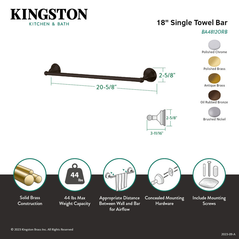 Kingston Brass Metropolitan 24-Inch Towel Bar, Brushed Nickel, 18"