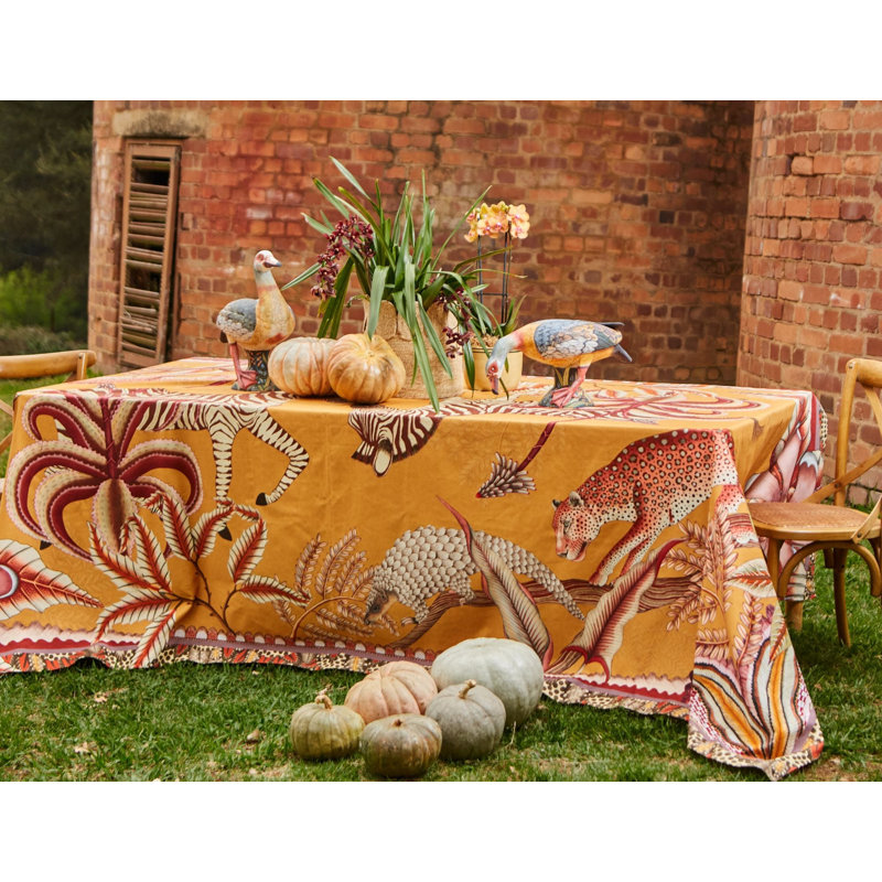 Ardmore Cotton Tablecloth, 138" Rectangle, Orange