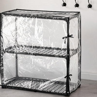Deep Black 3-Shelf 29L x 14W x 31H Inch Steel Wire Storage Rack With Protective Cover for Home Organization