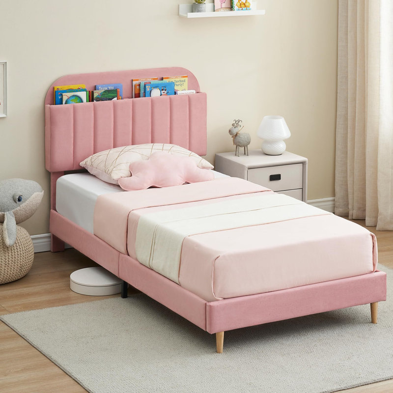 Soleigh Upholstered Slat Bed, Light Pink, Twin_XL