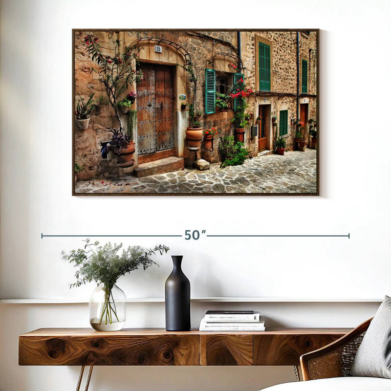 Méditerranée vieille ville, Cadre flottant en noyer, 40 po x 27 po