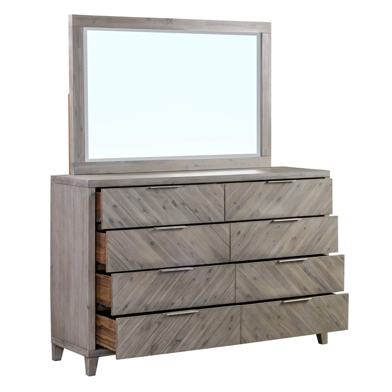 Commode double 8 tiroirs en bois massif avec miroir Tristian