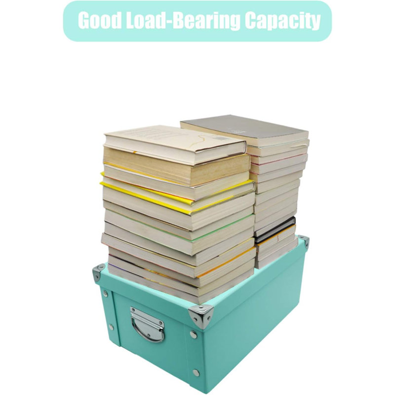 Collapsible Storage Box, Decorative Memory Box With Lid & Metal Reinforced Corners, Cardboard File Bin With Handles, Organizer Gift Box For Keepsake Toy Photos Office Nursery Wardrobe Bookshelf