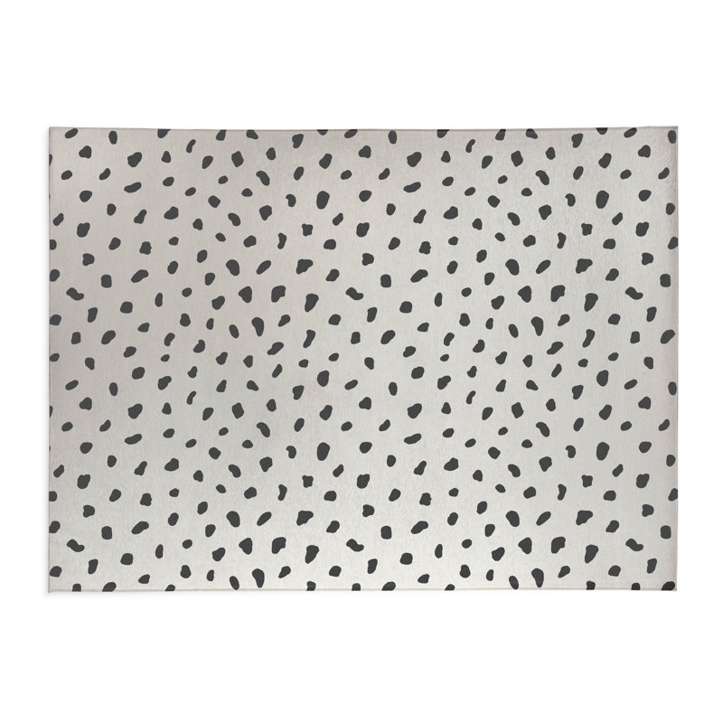 Paint Drop Lightweight Non-Slip Kitchen Mat, Rectangle 5' x 7', Ivory/Charcoal