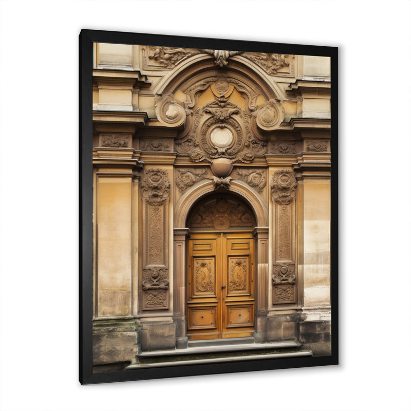 Vieille porte en bois avec sculptures à Paris, France V, H 44 po x l 34 po x P 1,5 po, Cadre simple noir