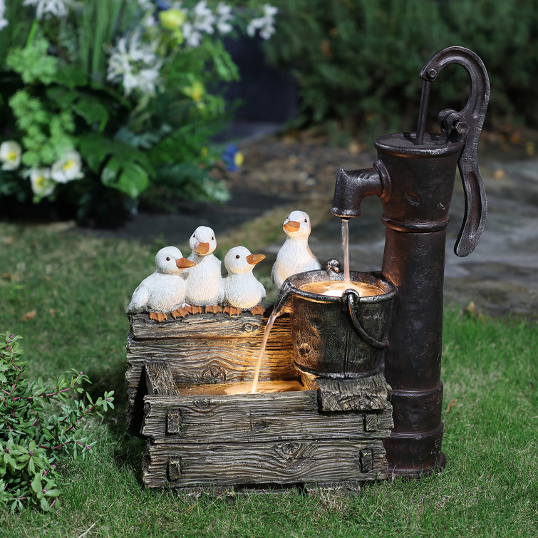 Hand Crafted Outdoor Weather Resistant Floor Fountain with Light