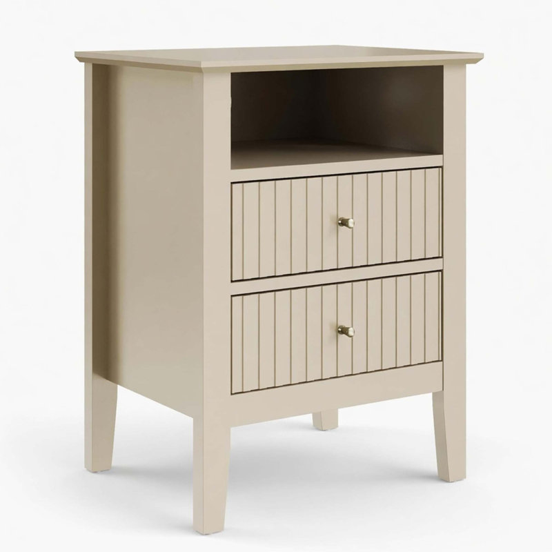 Ensemble de table de chevet moderne à 2 tiroirs avec deux solutions de rangement, Beige