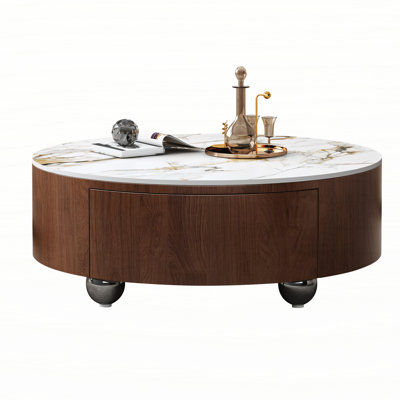 35.4" Round Faux Marble Tabletop Coffee Table