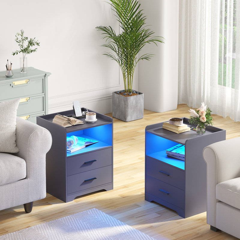 Table de chevet 2 tiroirs l 17,7 po, Gris