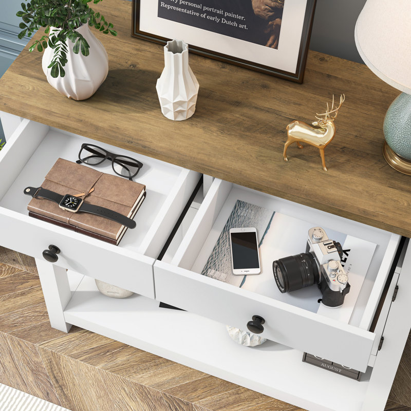 Armoire de rangement moderne l 35,4 "avec 2 tiroirs et 2 portes, armoire de rangement moderne, Brun / Blanc