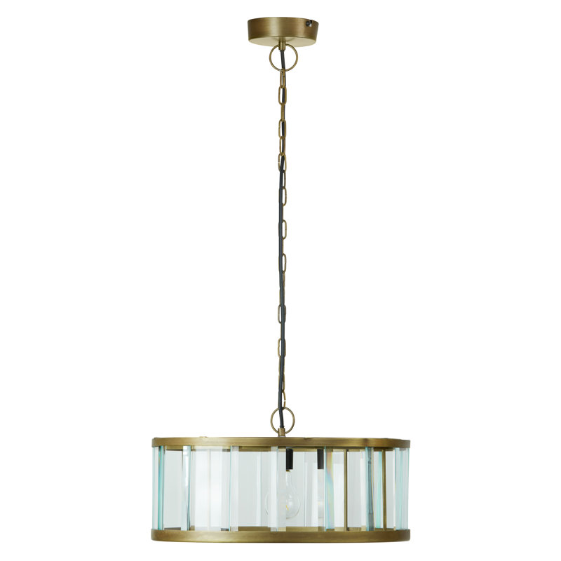 17"W Gold Metal and Beveled Glass Pendant