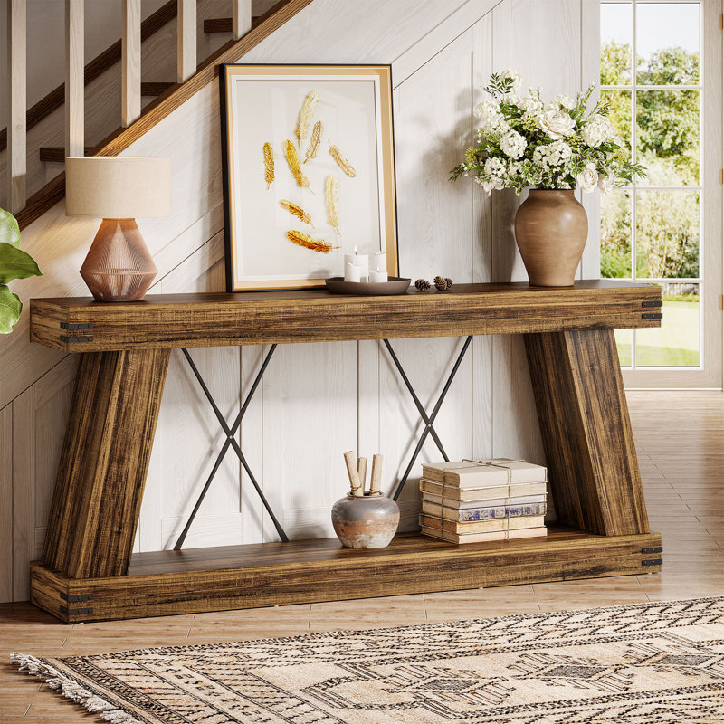 70.9" Farmhouse Console Table, Dark Brown