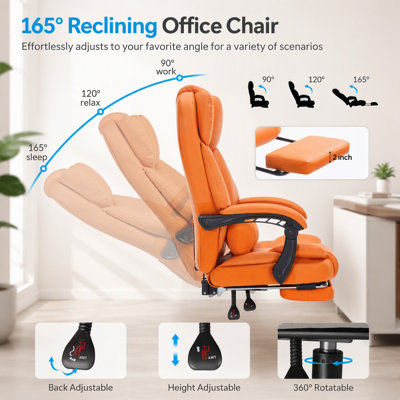 Fauteuil de bureau de direction réglable en cuir PU avec repose-pieds, fonction inclinable et soutien lombaire pour un confort optimal au bureau à domicile