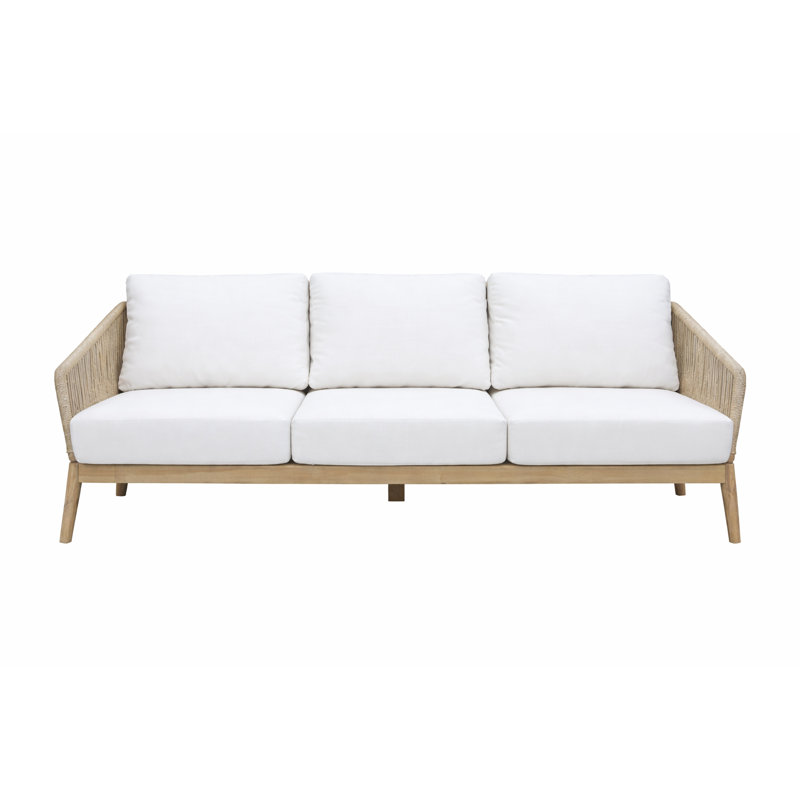 72-Inch Acacia Wood Outdoor Patio Sofa with Cushions – Rope Weave Frame, No Assembly Required, Natural Wood Outdoor Seating