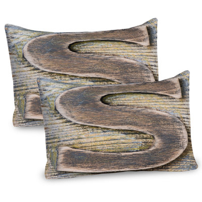 Ambesonne Letter S Pillow Sham 2 Pack Wooden Block S Font Pale Yellow Tan Grey -  pil-2_44760_26x20