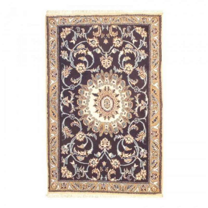 Tapis oriental beige / bleu marine en laine et en coton 3 pi x 5 pi Memke