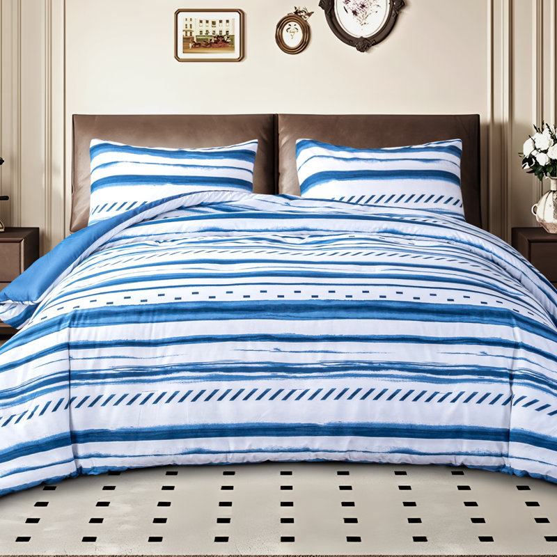 Printed Comforter Set With 100% Cotton Cover, King Comforter + 2 Standard Pillowcases
