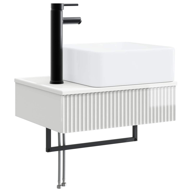Single Bathroom Vanity with Ceramic Basin, High Gloss White
