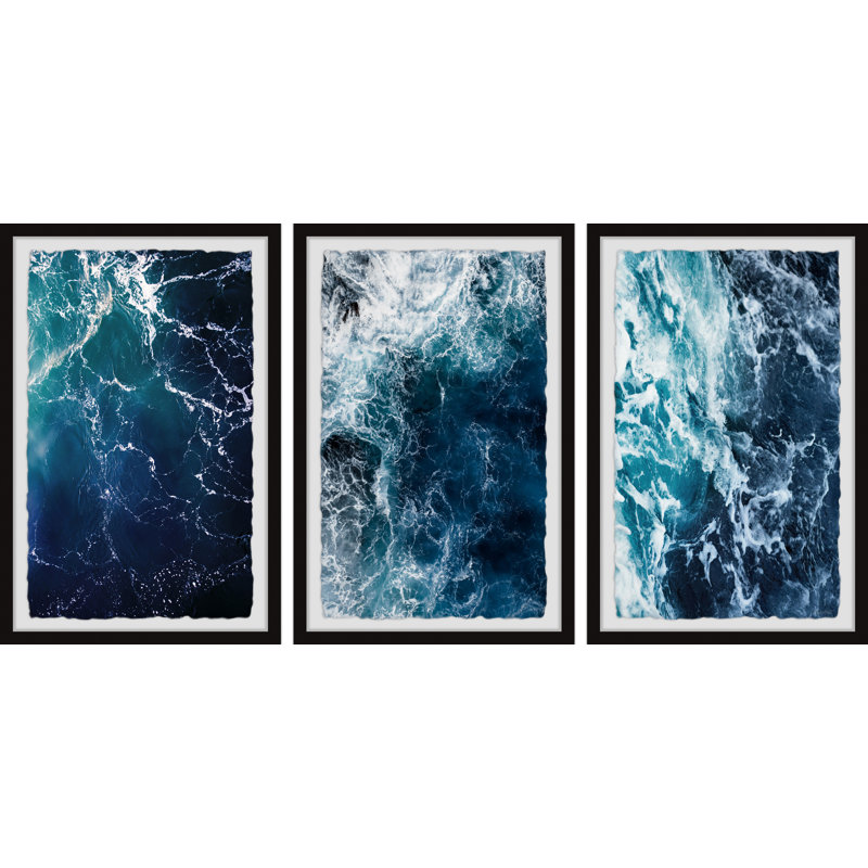 Whole Lot Of Blue - 3 Piece Single Picture Frame Print Set, 38cm H x 45cm W x 3.81cm D