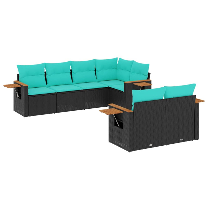  Ensemble de canapé de patio 7 pièces avec coussins en rotin de polyester noir