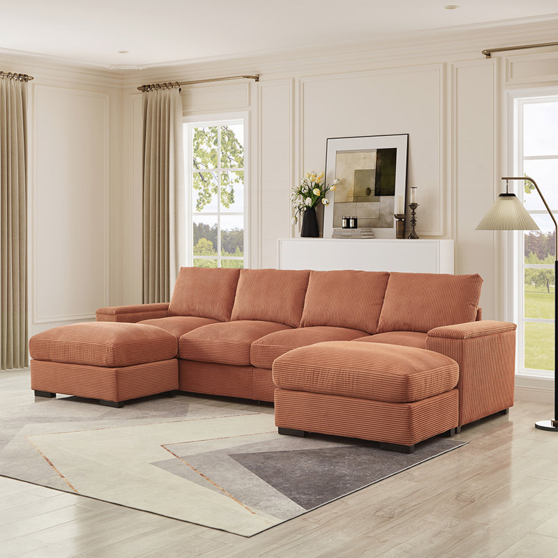 Canapé modulaire polyvalent en forme de U avec repose-pieds mobile et rangement pour accoudoirs, pour les espaces de vie modernes