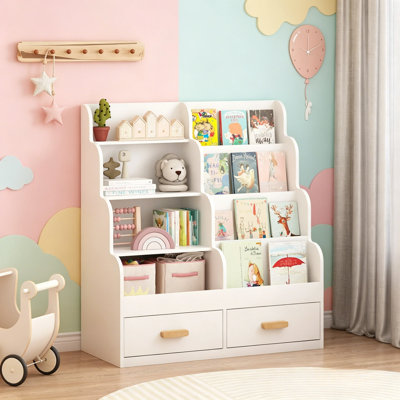 Front-Facing Toddler Bookshelf With 2 Storage Drawers, White
